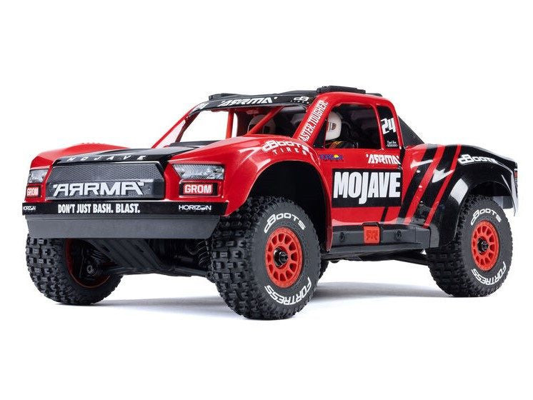 ARRMA MOJAVE GROM MEGA 380 Brushed 4X4 Small Scale Desert Truck RTR with Battery & Charger, red and white