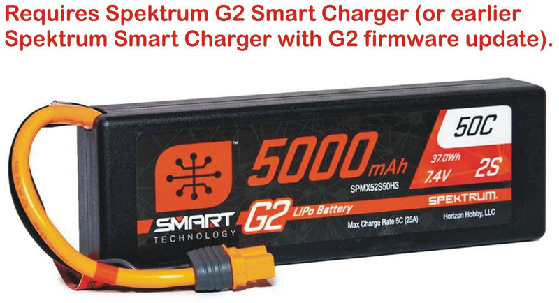 Spektrum 7.4V 5000mAh 2S 50C Smart LiPo G2 Hard Case: IC3, SPMX52S50H3