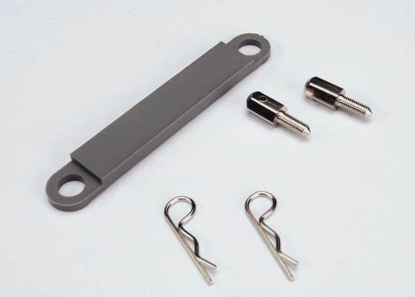 Traxxas  - Battery hold-down plate (grey) / metal posts (2) / body clips (2) (3727A)