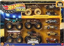 Hot Wheels Toy Cars & Trucks, Monster Trucks Trophy Champions Collection with Die-Cast Bigfoot, 5-Alarm, Bone Shaker, Mega-Wrex & Tiger Shark & 6 Cars