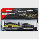 Mercedes-AMG GLC 63 S + Mercedes-AMG CLE 53 Set On Trailer Grey / Yellow 1/64 Majorette