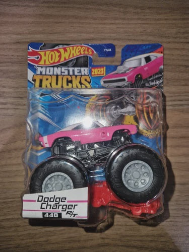 Hot Wheels Dodge Charger R/T 440 Pink Monster Truck 2023 With Car Crusher