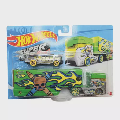 Hot Wheels Pencil Pusher  Green Hauler Rig Truck w/ Toy Car