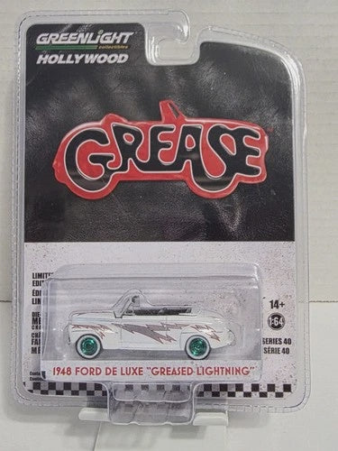 GREENLIGHT GREASE GREASED LIGHTNING 1948 FORD DE LUXE WHITE GREEN WHEELS CHASE