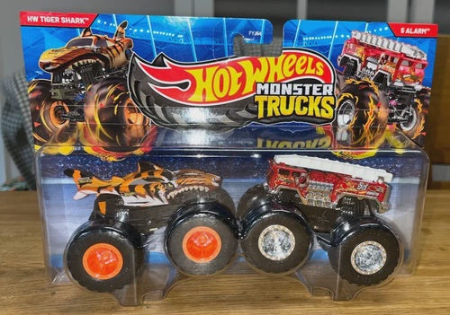 Hot Wheels Monster Trucks Double Pack HW Tiger Shark VS 5 Alarm