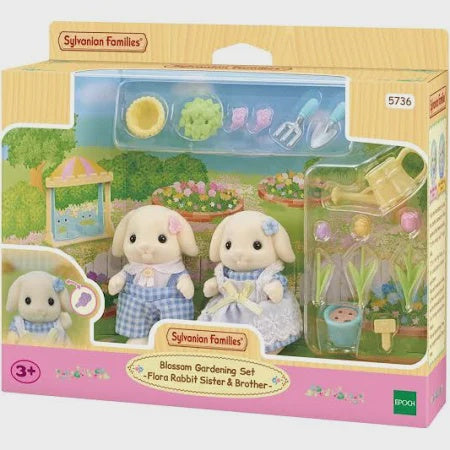 sylvanian families blossom gardening set - flora rabbit sister & brother