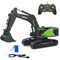 Huina 1:14 2.4G RC Excavator Green/Grey linear servos, 360 degree slew, Li-Ion 7.4V 1200mAh battery USB charge (1593)