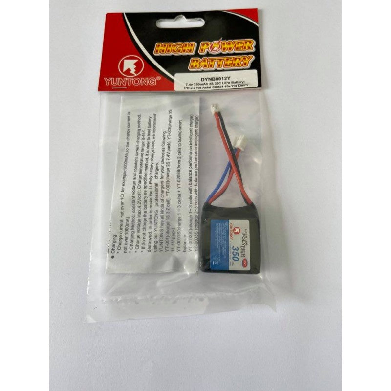 Yuntong 7.4v 350mAh 2S 30C LiPo Battery: PH 2.0 for Axial SCX24 35x31x13mm (DYNB0012Y)