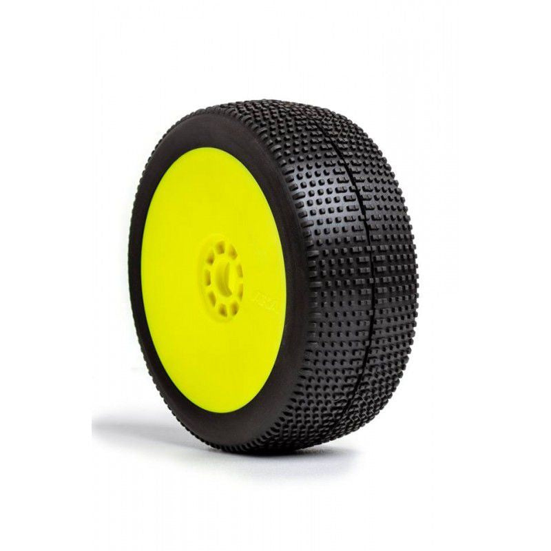 1:8 BUGGY P1 (SUPER SOFT) EVO WHEEL PRE-MOUNTED YELLOW (14021VRY)