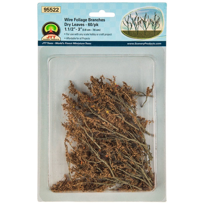 JTT 'All Scale' Wire Foliage Branches Dry Leaves 60pk 1.1/2''-3'' (95522)