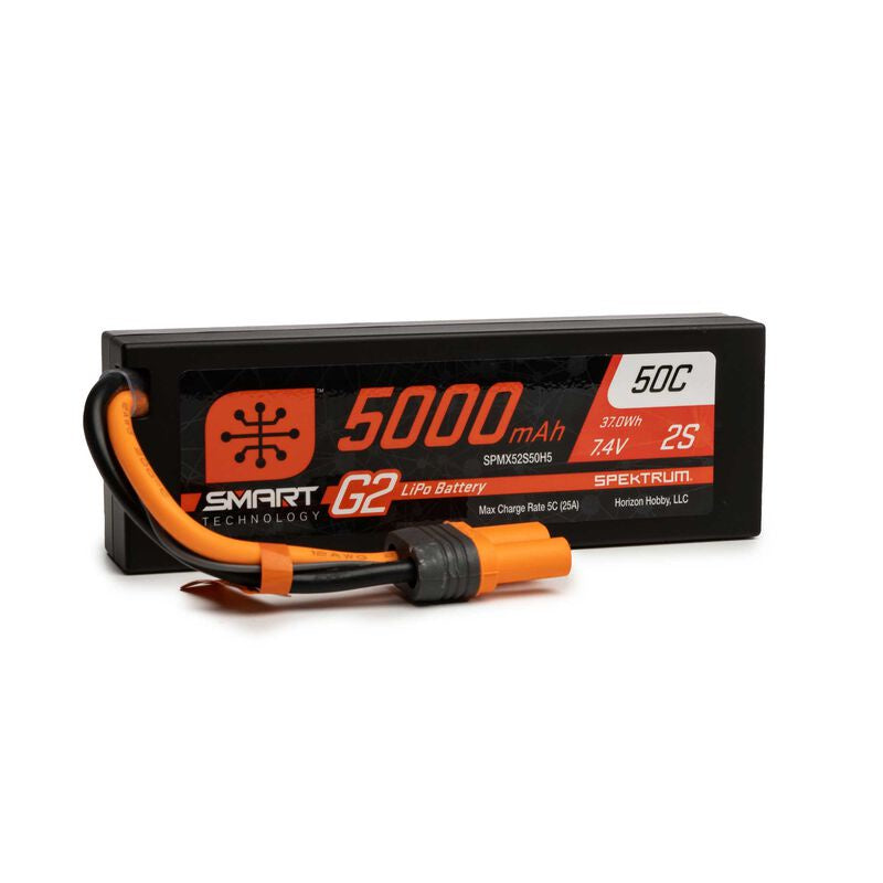 Spektrum 5000mAh 7.4v 2S 50C Smart G2 Hardcase LiPo Battery: IC5 Fits Promoto MX (SPMX52S50H5)