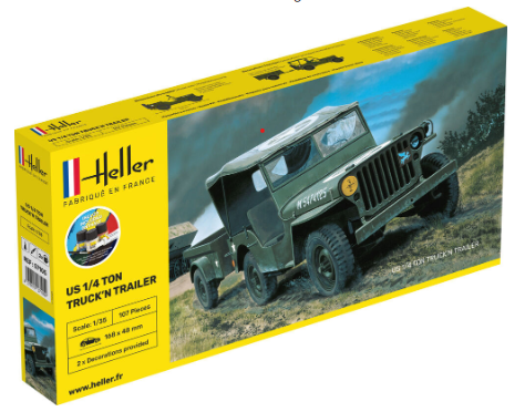 Heller 1/35 STARTER KIT US 1/4 TON TRUCK 'N TRAILER (57105)